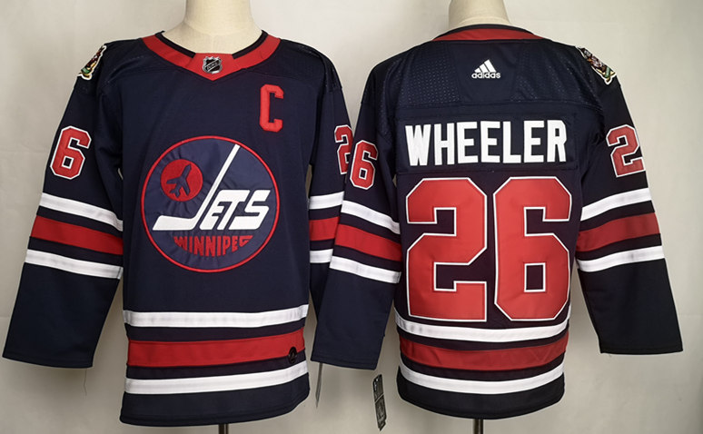 Men's Winnipeg Jets #26 Blake Wheeler adidas 2019-20 Navy Heritage WHA Classic Jersey